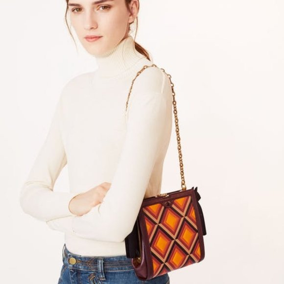 Tory Burch Handbags - Collectible Tory Burch Horse Frame Leather Clutch Cross Body Bag Purse Rare New